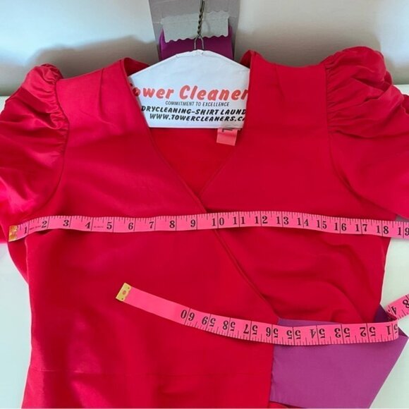 Tanya Taylor Red Wrap Dress with Purple Accent - Picture 10 of 12